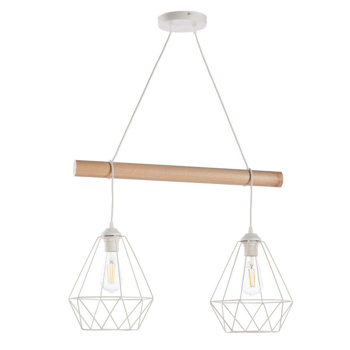 Pendelleuchte Hellbraun Weiß Hg L: 60 Cm - Hellbraun/Weiß Hochglanz, Natur, Holz/Metall (60/24/90cm)