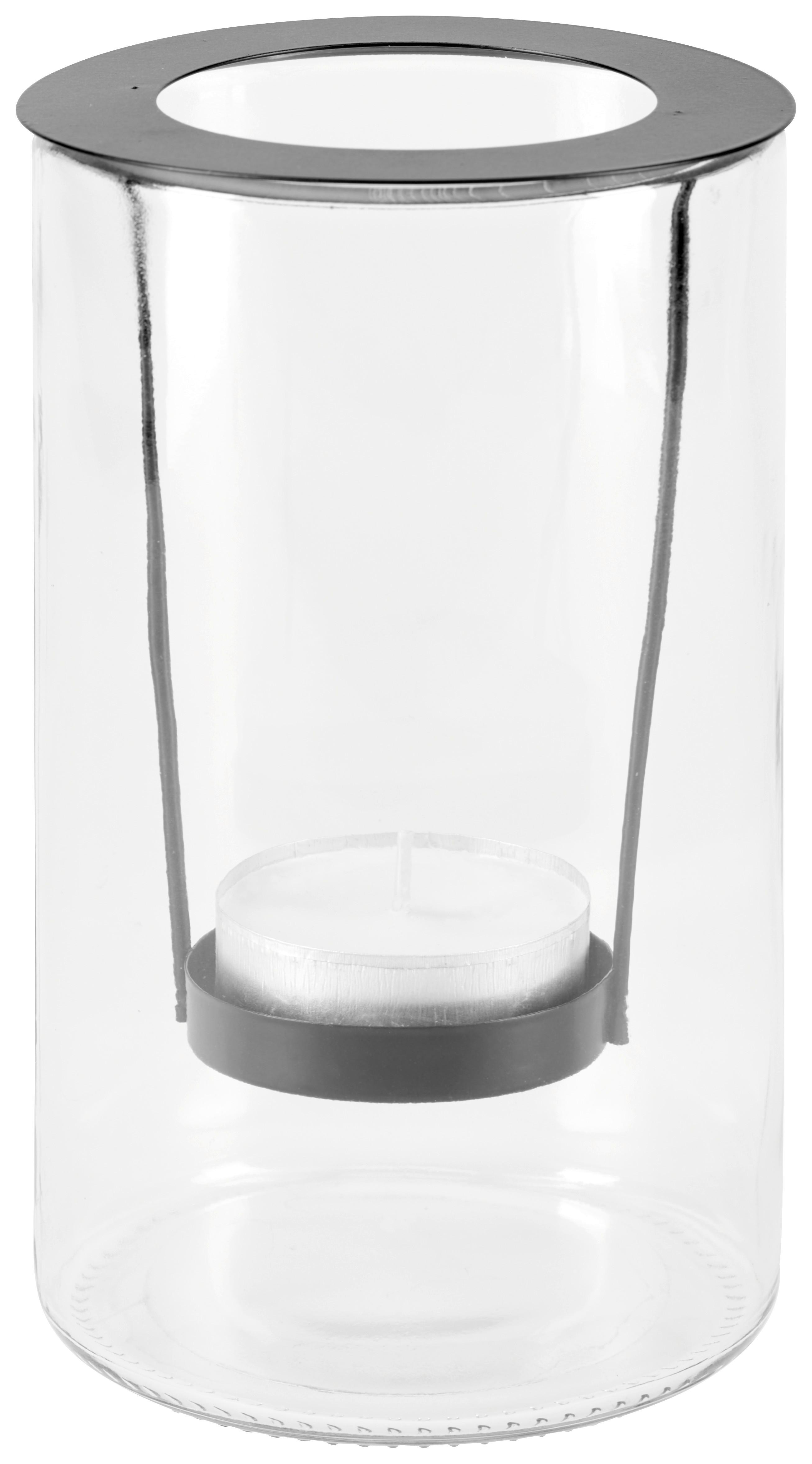 Teelichtglas Amon - Klar/Schwarz, KONVENTIONELL, Glas (11/16,5cm)