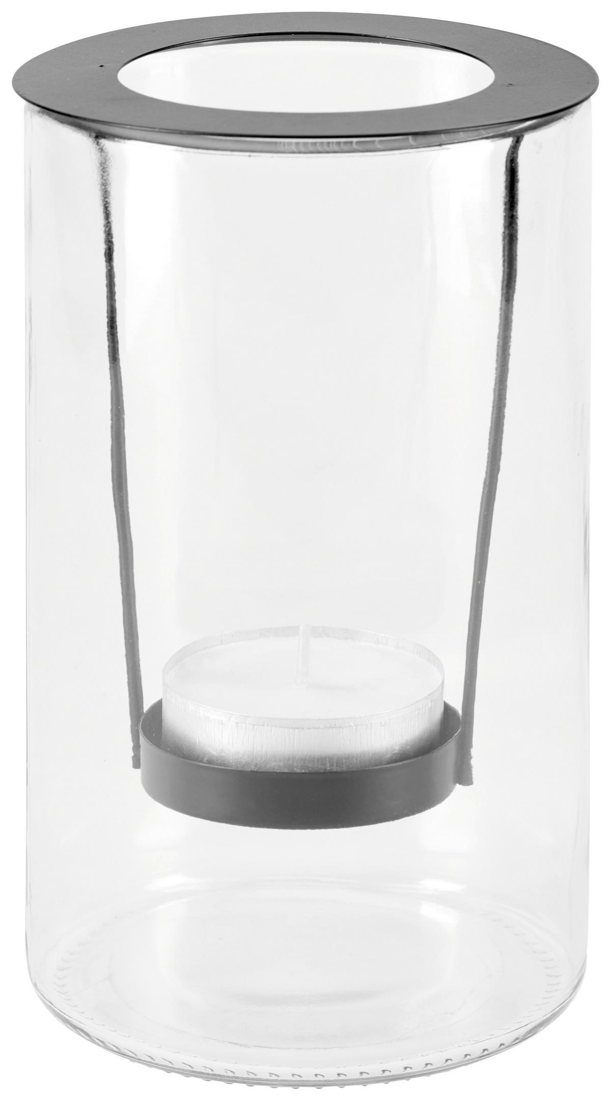 Teelichtglas Amon - Klar/Schwarz, KONVENTIONELL, Glas (11/16,5cm)