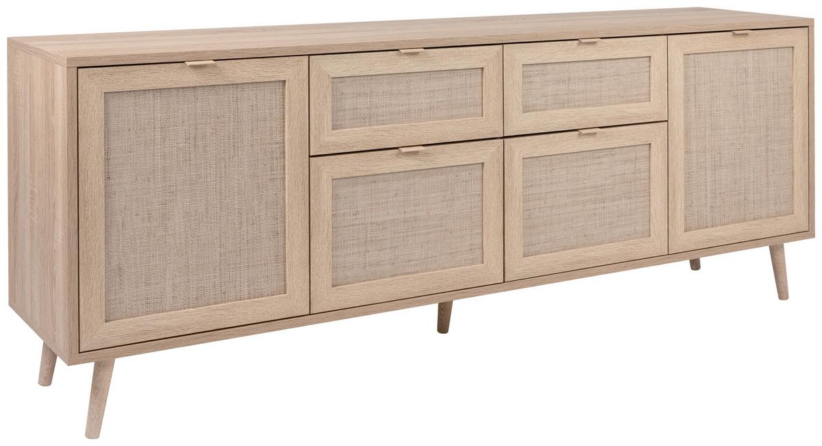 Sideboard Dekor Mit 4 Türen 180 cm Bali Sonoma Eiche - Sonoma Eiche, Natur, Holzwerkstoff (180/71/40cm) - MID.YOU