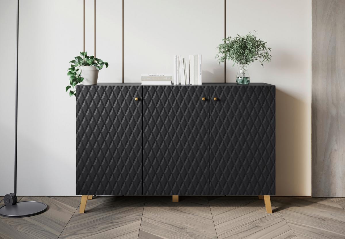 ŠIROKÁ KOMODA SIDEBOARD PHUKET 120 - černá/barvy zlata, Trend, kompozitní dřevo/plast (120/76/39cm) - Livetastic