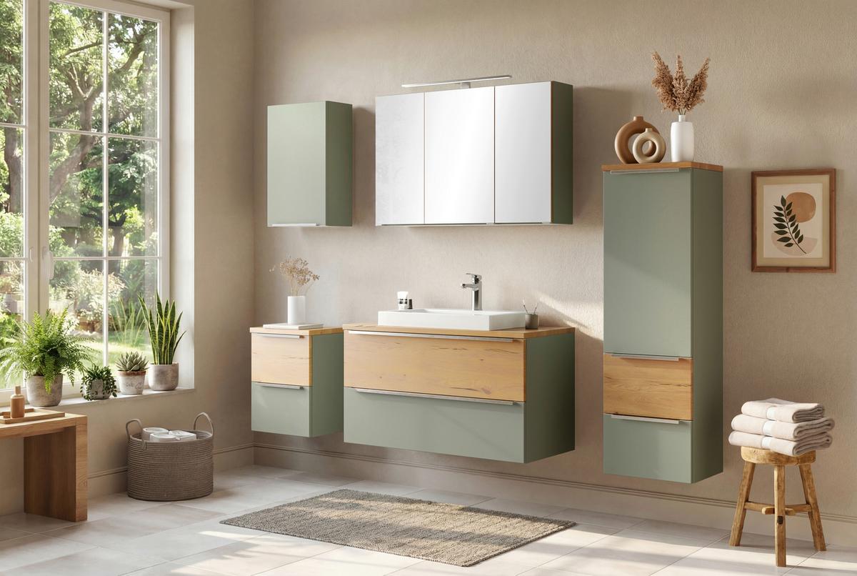 SPIEGELSCHRANK Verona Schilfgrün B: 100cm - Schilfgrün/Wildeiche, Trend, Glas/Holzwerkstoff (100/64/20cm) - Held