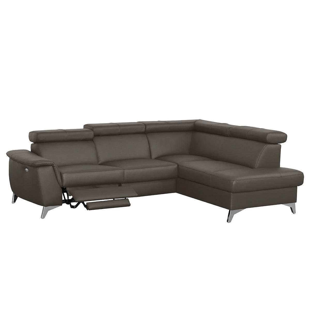 Ecksofa Lince Dunkelbraun S: 257x197 cm - Chromfarben/Dunkelbraun, Design, Leder/Textil (257/197cm) - Livetastic