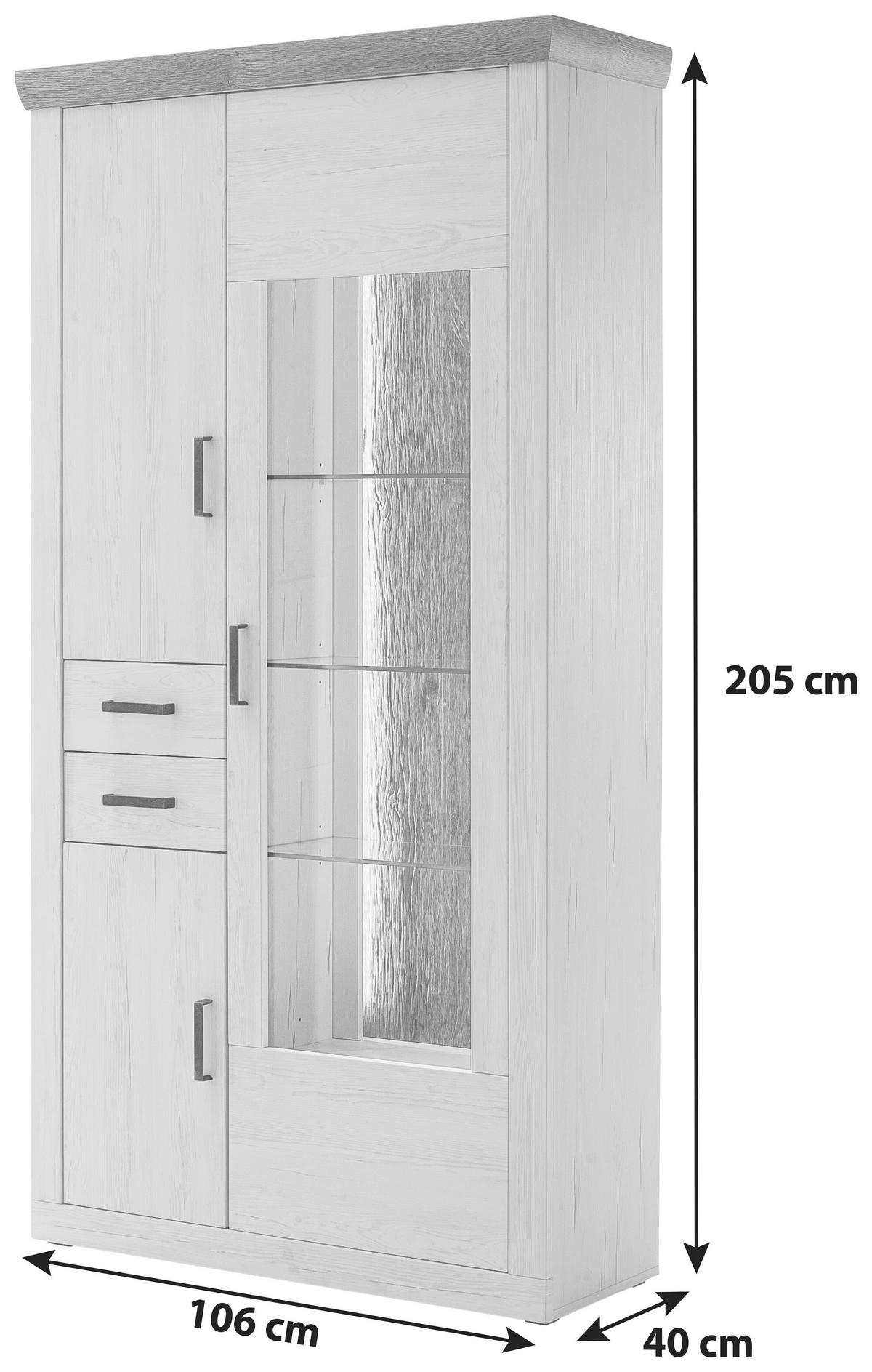 Vitrine Madrid B: 106 cm Eichefarben/Pinienfarben - Eichefarben/Schwarz, Design, Glas/Holzwerkstoff (106/205/40cm) - MID.YOU