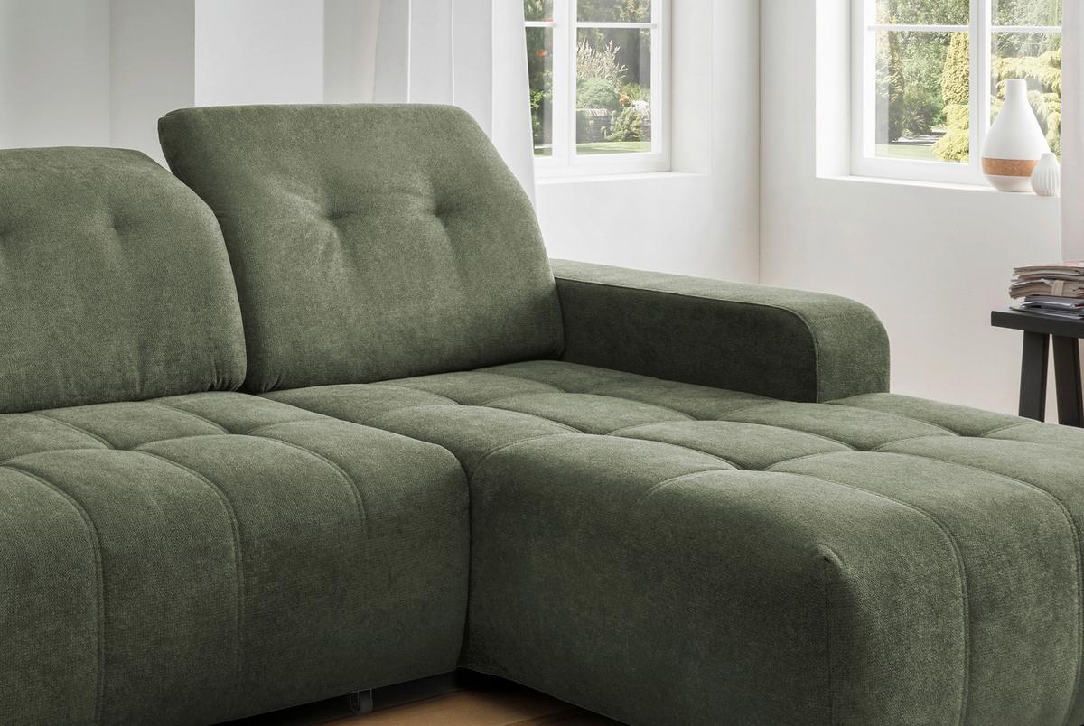 Ecksofa Vicari Dunkelgrün S: 185x292cm - Dunkelgrün/Schwarz, MODERN, Textil (185/292cm) - Livetastic