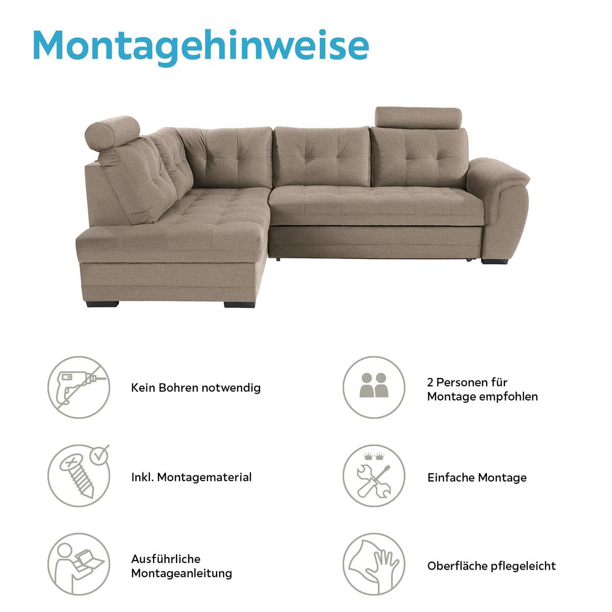 Ecksofa mit Schlaffunktion + Bettkasten Falco, Mikrofaser - Hellbraun/Dunkelbraun, KONVENTIONELL, Textil (183/251cm) - Ondega