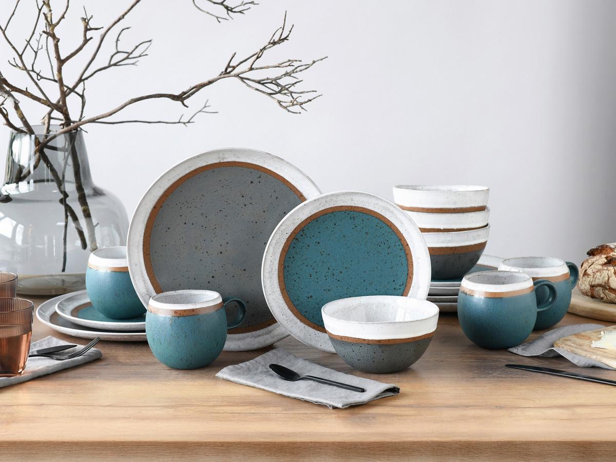 Kombiservice 16-Teilig. Steinzeug, multicolor - Türkis/Cognac, Basics, Keramik - Creatable
