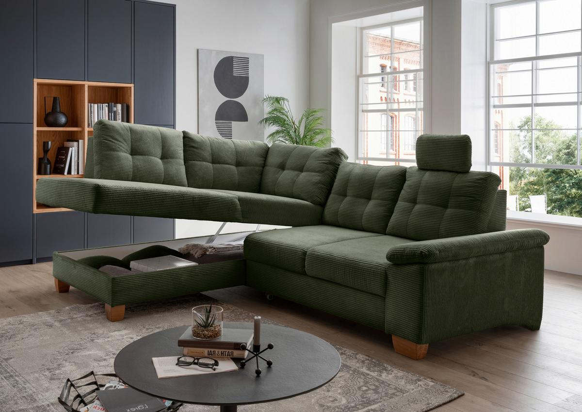 Ecksofa Brizzini Dunkelgrün S: 206x274 Cm - Dunkelgrün/Naturfarben, MODERN, Textil (206/274cm) - Livetastic