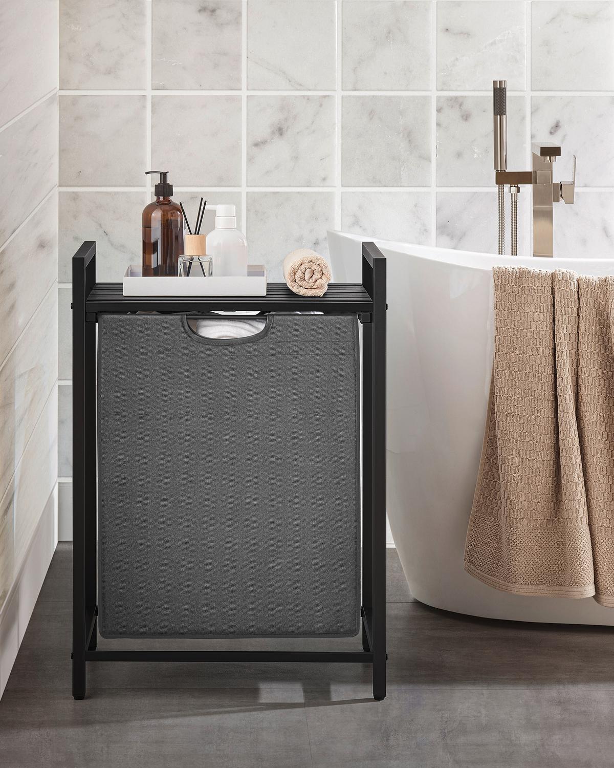 Wäschekorb Blh101g01 - Schwarz/Grau, Trend, Holzwerkstoff/Textil (50/72/33cm) - MID.YOU