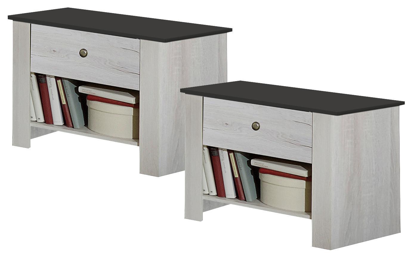 Nachtkästchenset Chateau 2er Set B: ca. 52 cm - Braun/Weiß, LIFESTYLE, Holzwerkstoff (52/40/38cm) - Carryhome