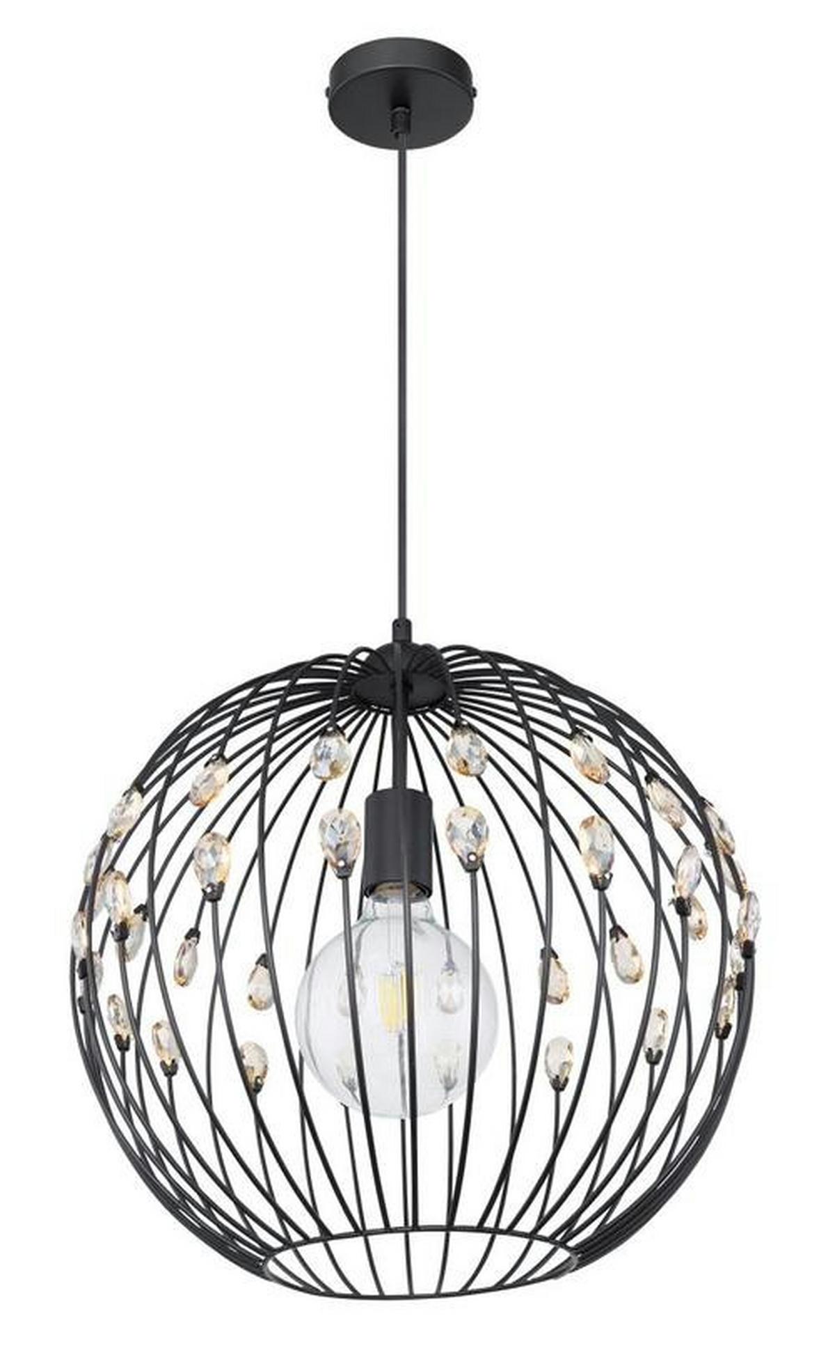 Hängeleuchte H: 120 cm 1-Flammig, mit Kristallglas - Schwarz, Basics, Glas/Metall (40/120cm) - Globo