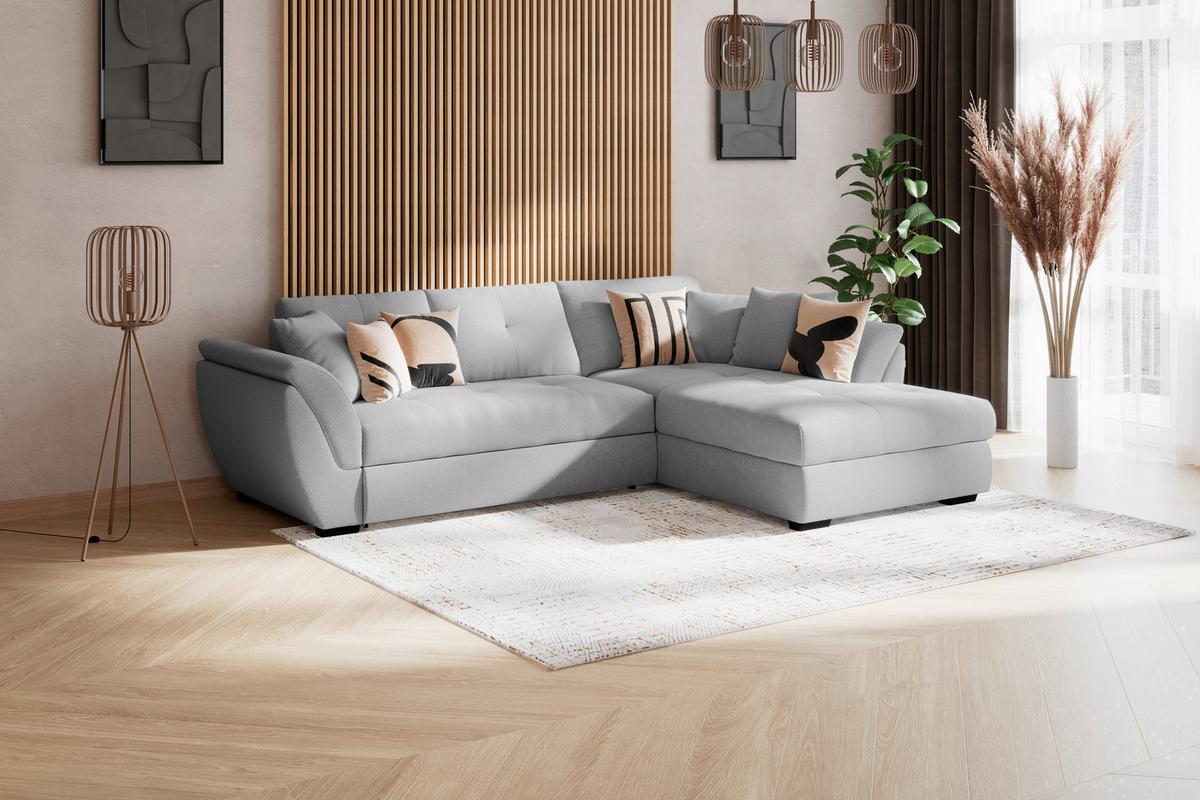 Rohová sedačka BERISSO, pravá, svetlosivá tk. VINCI - čierna/svetlosivá, Konventionell, textil (278/187cm) - Ondega