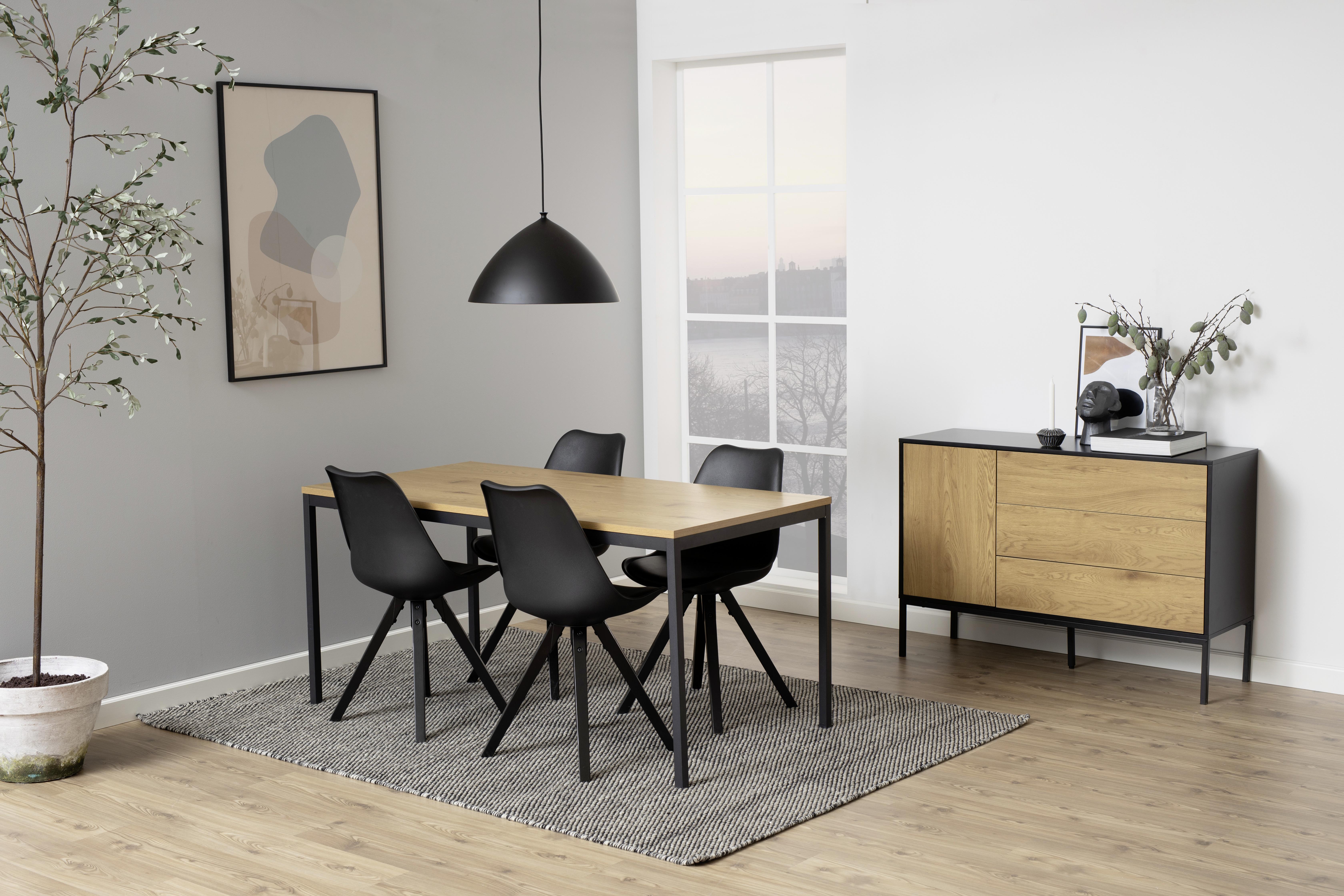 Jídelní stůl SEAFORD 160x80 - černá/barvy dubu, Konvenční, kov/kompozitní dřevo (160/74/80cm) - MID.YOU