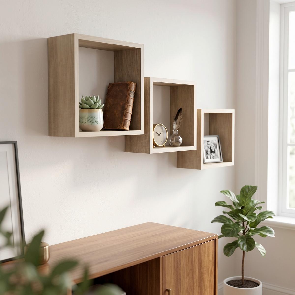 Wandregale Simple B: 30 cm Eiche Dekor 3 Fächer - MODERN (30-27-24/30-27-24/12cm)