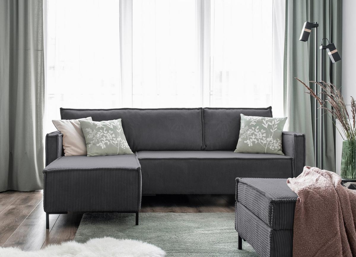 Rohová sedací souprava, šedá - šedá/černá, Design, kov/textil (232/90/154cm) - MID.YOU