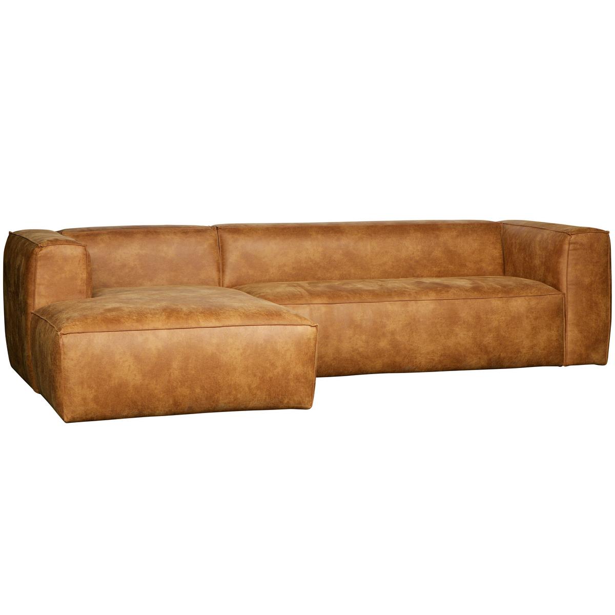 Ecksofa Bean Cognac S: 175x305cm - Cognac/Schwarz, Design, Leder/Textil (175/305cm) - Livetastic