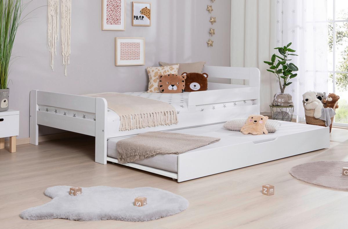 Bett Bennet Weiß inkl. Zubehör, 120x200 cm - Weiß/Naturfarben, MODERN, Holz/Textil (120/200cm) - MID.YOU