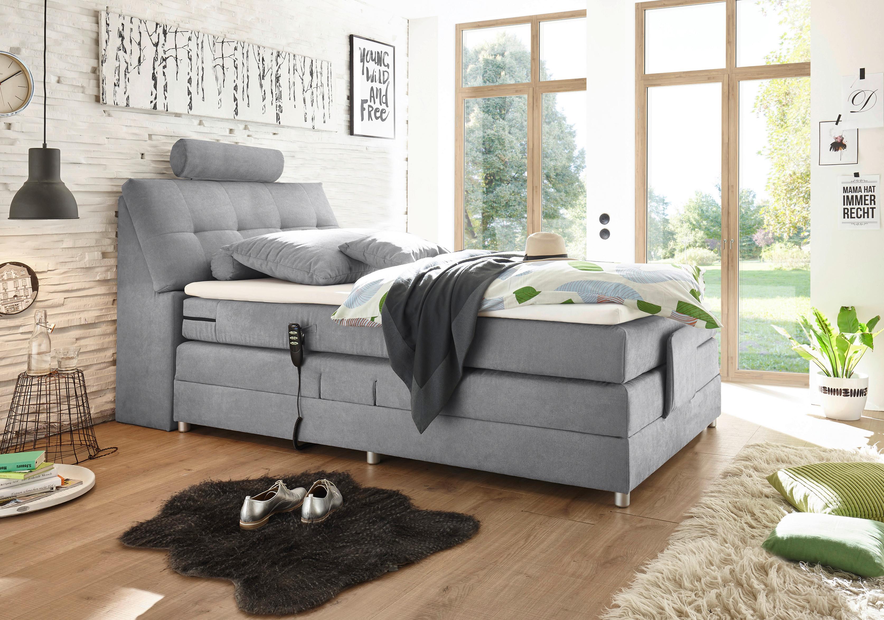 Boxspringbett Mit Topper Elektrisch Verstellbar 120x200 - Silberfarben/Hellgrau, MODERN, Holzwerkstoff/Textil (120/200cm) - MID.YOU