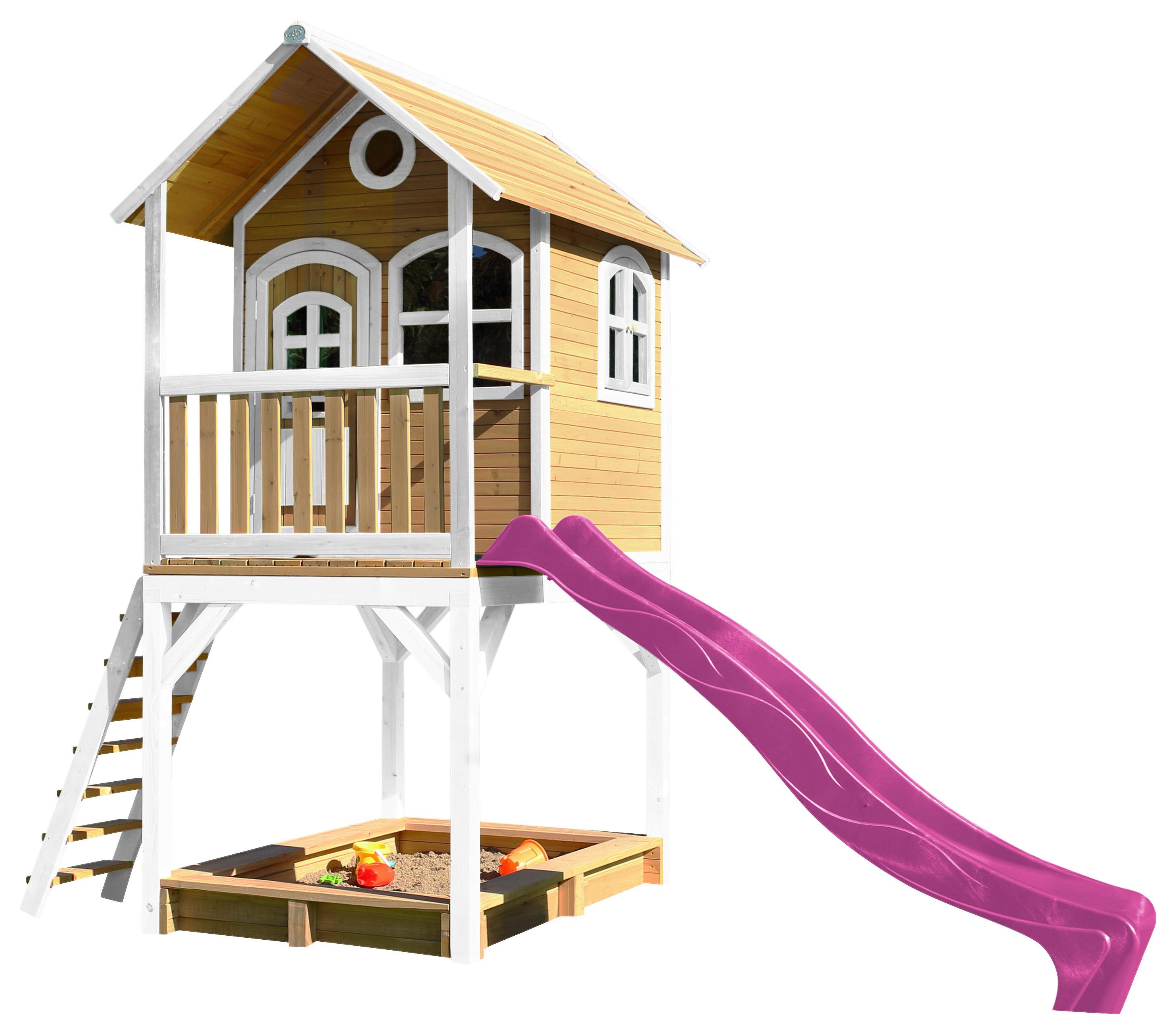Spielhaus Sarah Braun/lila/weiß B: 370 Cm - Lila/Braun, KONVENTIONELL, Holz/Kunststoff (370/291/191cm) - Ambia Garden