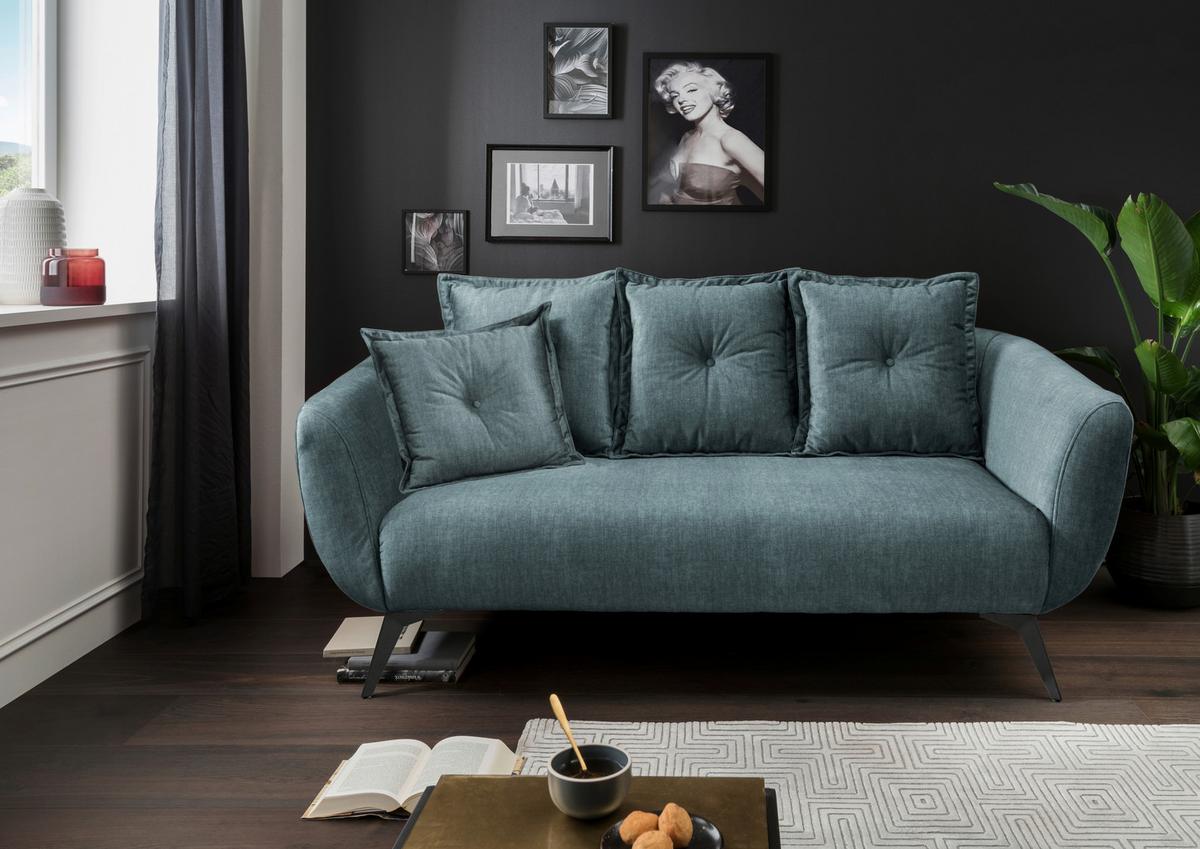 2,5-sitzer-sofa Baggio Mit Kissen Koralle - Blau/Schwarz, MODERN, Holz/Textil (196/94/103cm) - Livetastic