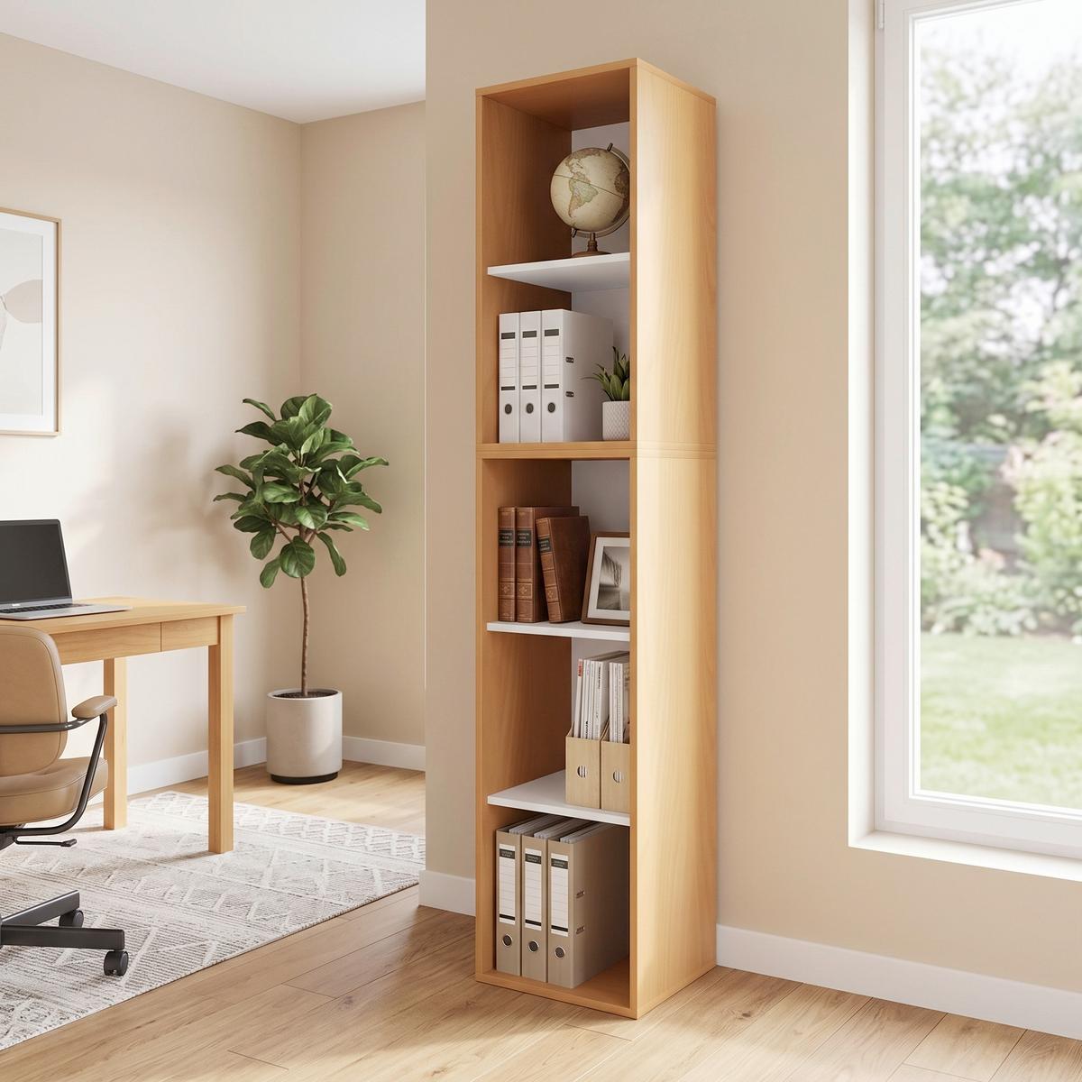 Regál na dokumenty š: 35cm, farby buka - bílá/barvy buku, Moderní, kompozitní dřevo (35cm) - P & B