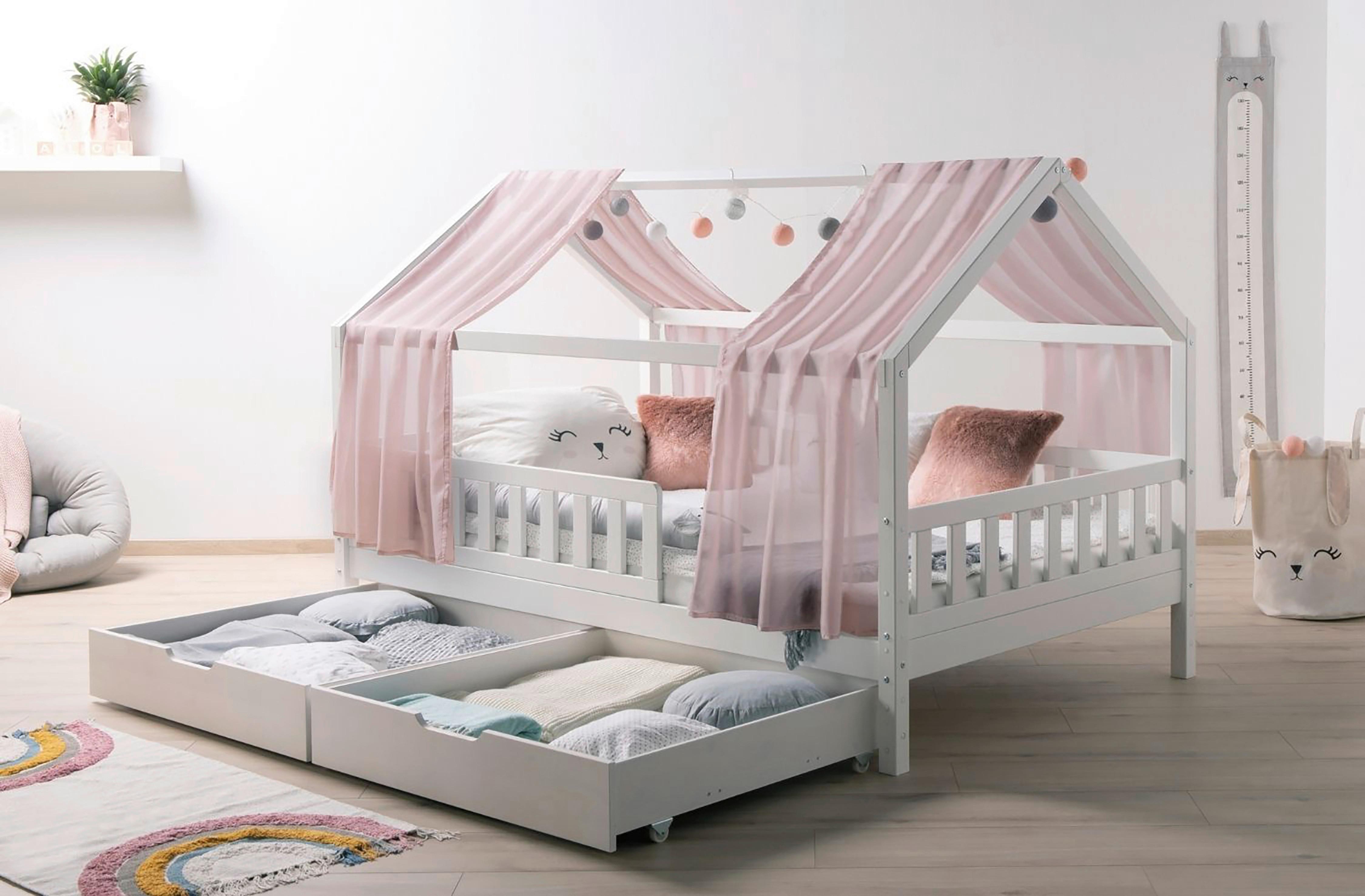Hausbett Kim Weiß/Altrosa 100x200cm - Altrosa/Weiß, MODERN, Holz/Textil (100/200cm) - Livetastic