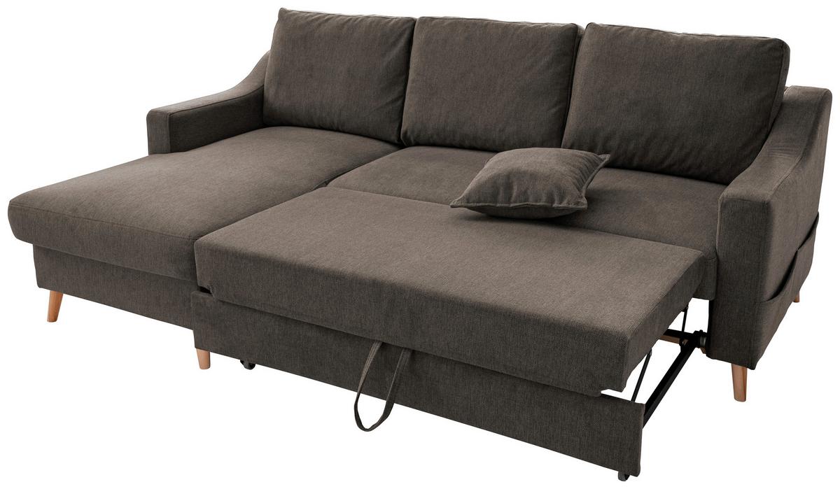 Ecksofa mit Schlaffunktion Valentina mit Kissen Braun - Braun/Naturfarben, KONVENTIONELL, Textil (150/228cm) - P & B
