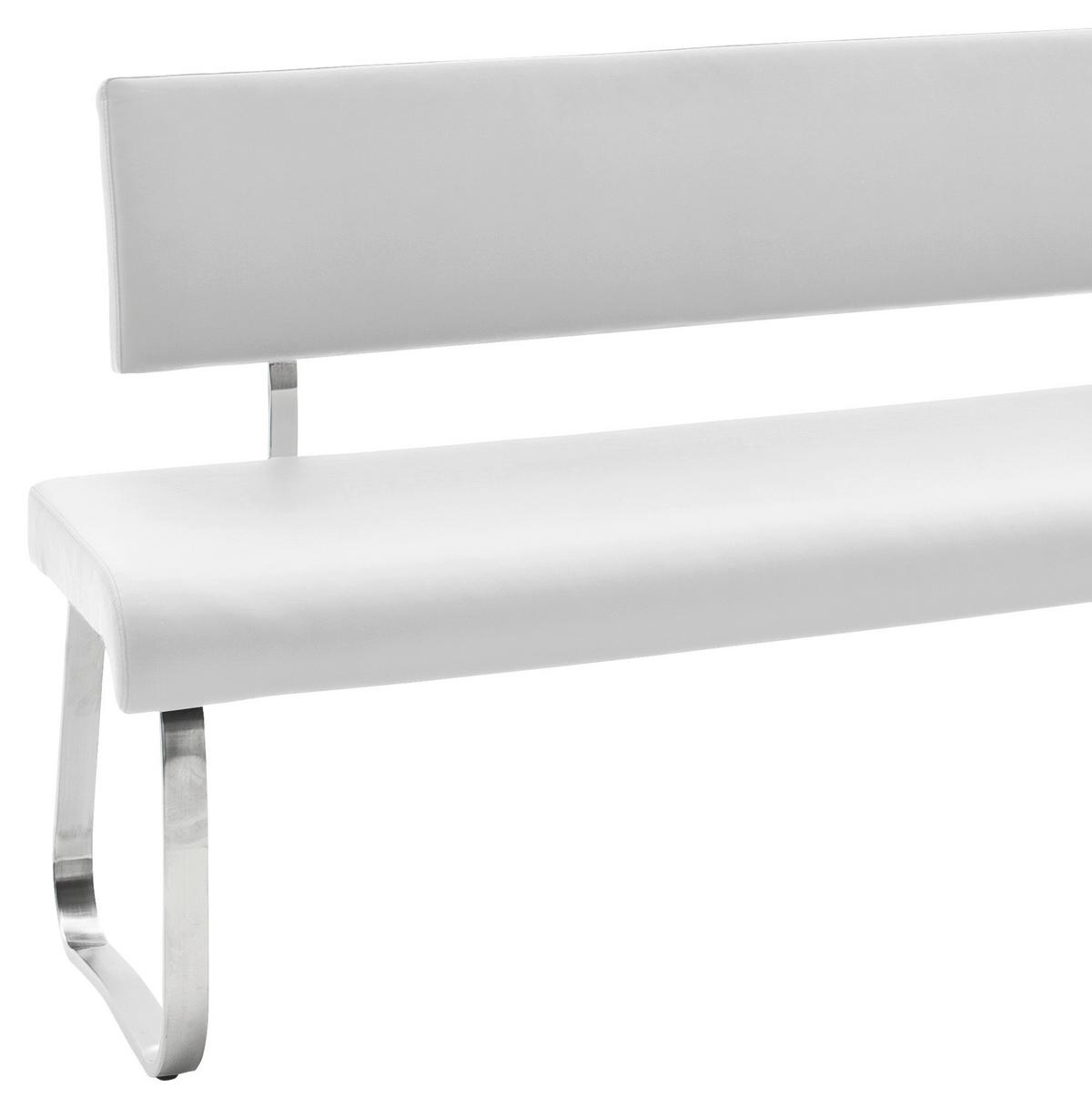 Eckbank Weiß Echtleder Arco 200x150 cm - Edelstahlfarben/Weiß, Design, Leder/Metall (200/150cm) - Livetastic