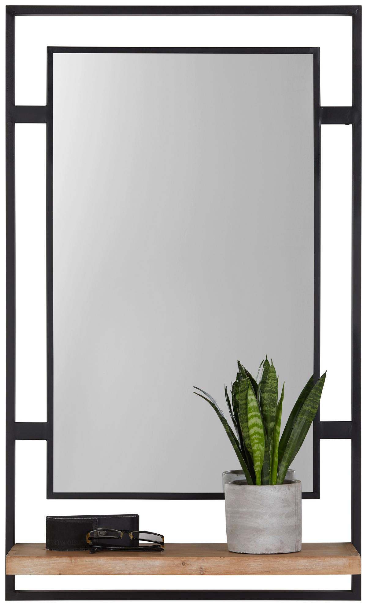 NÁSTENNÉ ZRKADLO JACK - čierna/prírodná farba, Lifestyle, kov/drevo (60/100/22cm) - Premium Living