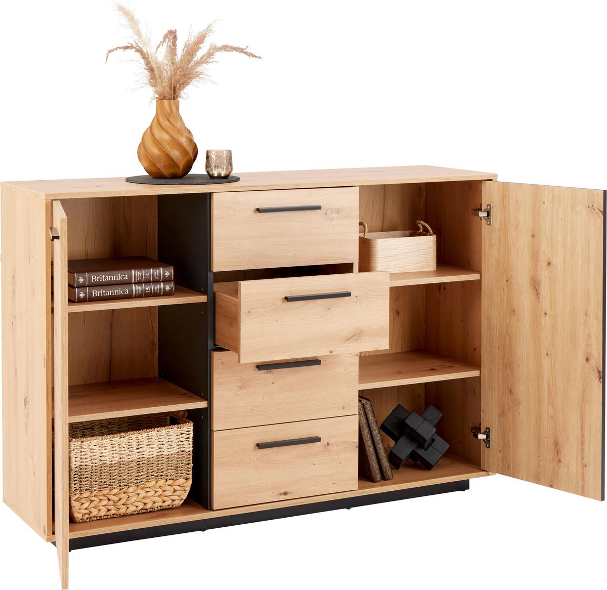 Kommode Lukas 2trg. Artisan Eiche Dekor B: 138,6cm - Schwarz/Eiche Artisan, Trend, Holzwerkstoff (138,6/95,4/40,2cm)