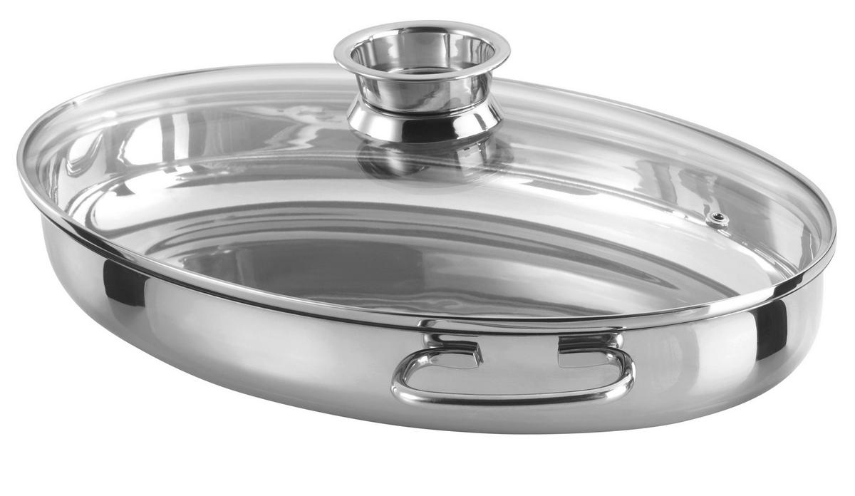 Gsw Bräter Oval Metall, L/b/h:38x25x19,5cm - Edelstahlfarben, Basics, Metall (38/25/19,5cm) - GSW