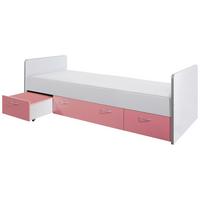 Stauraumbett Ponny mit Laden 90x200 cm Weiß/Rosa - Weiß/Rosa, Basics, Holzwerkstoff (90/200cm) - P & B