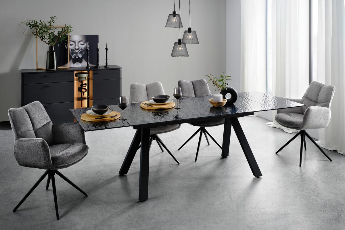 Otočná stolička s podrúčkami LUCIA tm.sivá - čierna/grafitová, Lifestyle, kov/textil (62/90/64cm) - Premium Living