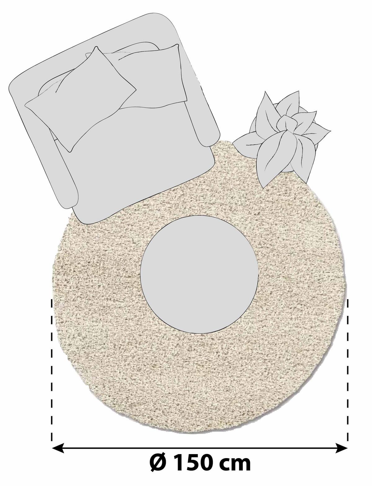 Hochflorteppich Fashion Shaggy Beige Rund Ø 150 cm - Beige, KONVENTIONELL, Textil (150cm) - Novel