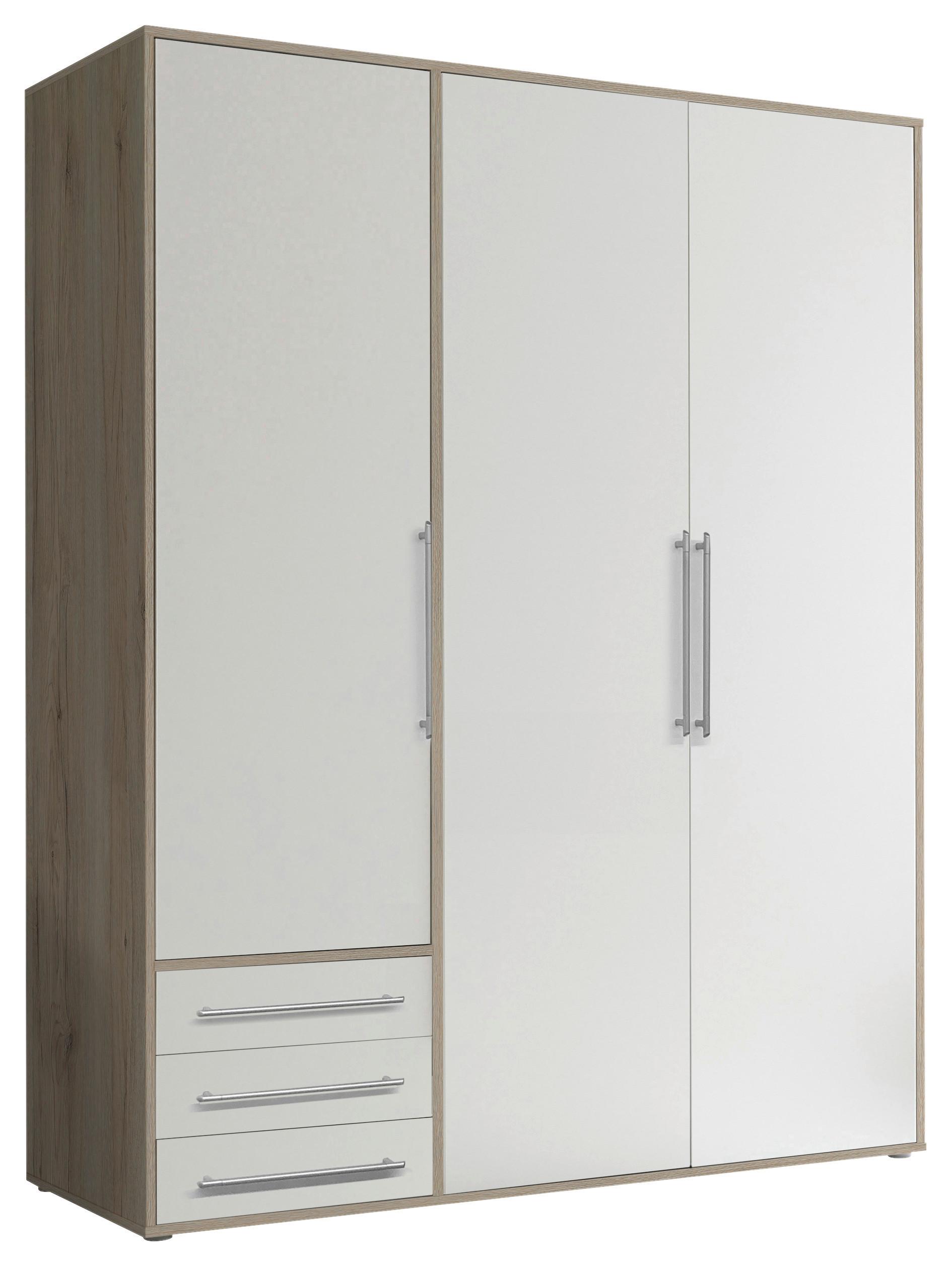 Drehtürenschrank mit Laden 155cm Lyss Weiß/Eiche Dekor - Weiß/Eiche San Remo, MODERN, Holzwerkstoff (155/194/58cm) - Livetastic