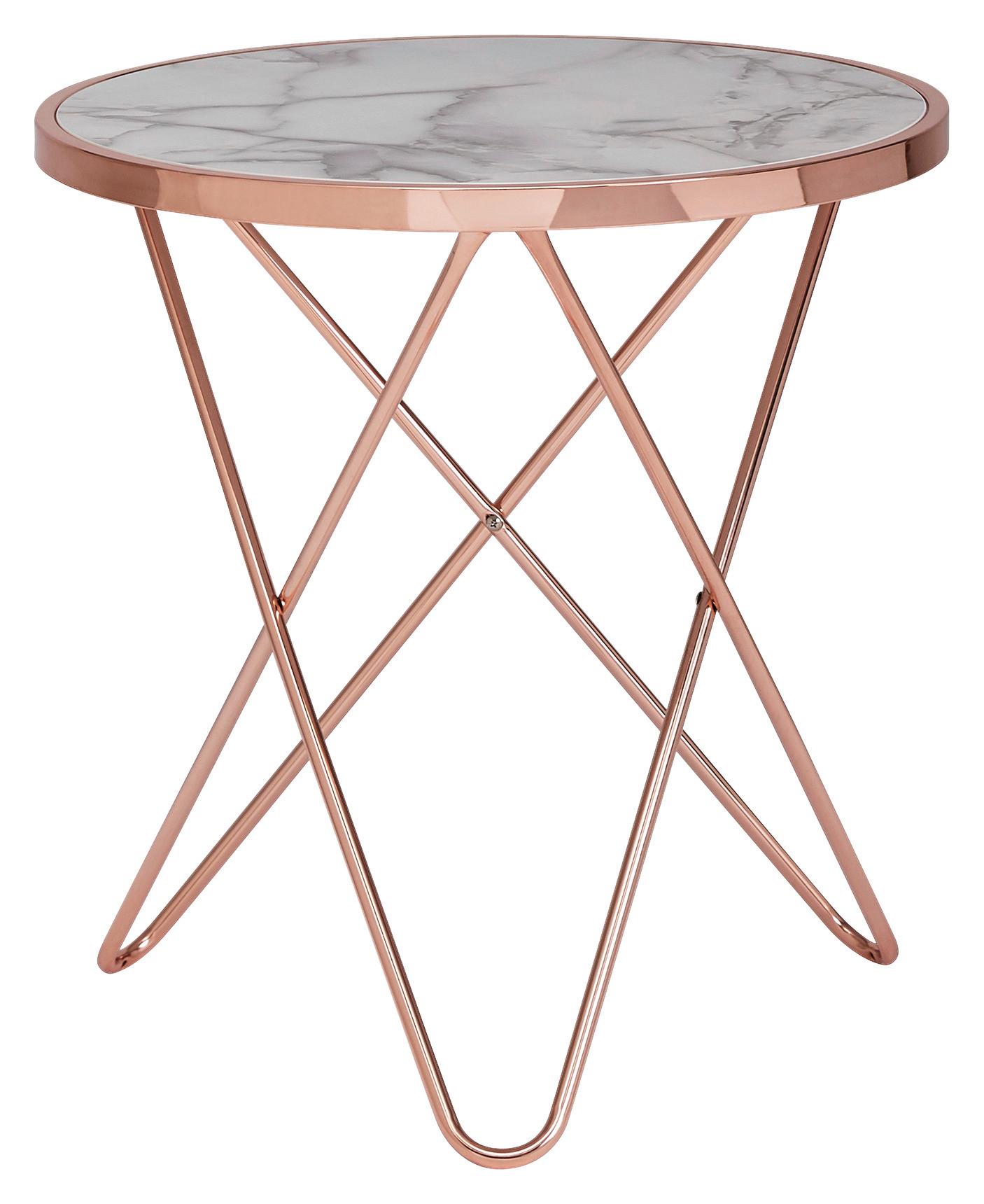 Príručný Stolík Vzhľad Mramoru - medená/biela, Design, kov/kompozitné drevo (55/55/57cm) - MID.YOU