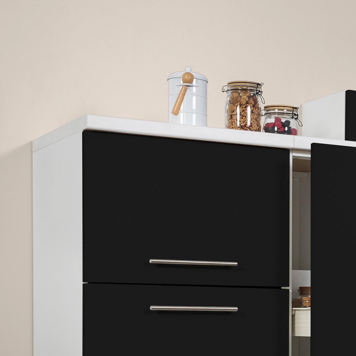 Küchenzeile mit Geräten 300 cm Schwarz Hochglanz/Weiß - Schwarz/Weiß, KONVENTIONELL, Holzwerkstoff (300cm) - Respekta