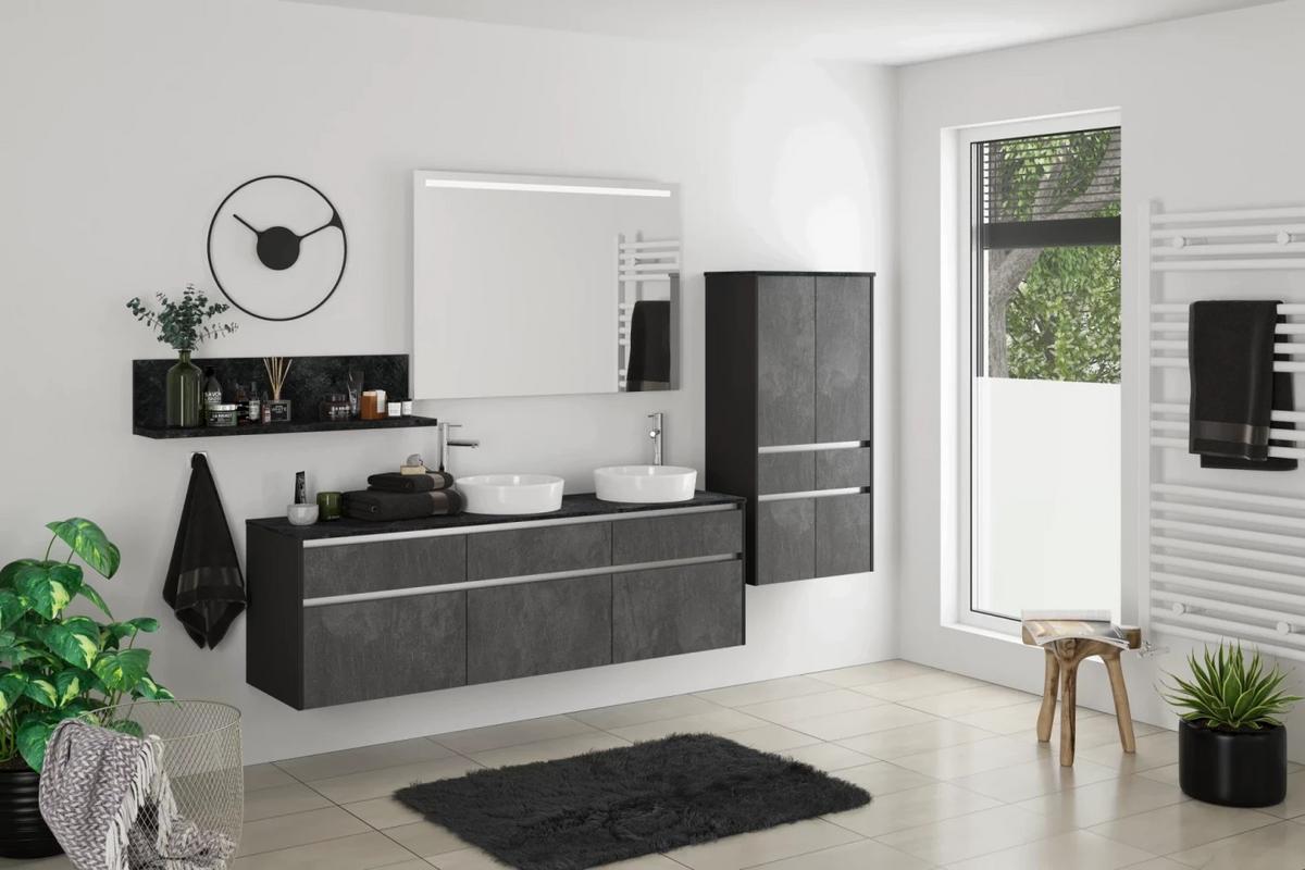 Badmöbel-Set 5-Tlg. Ston B: 300 cm Grau/Schieferfarben - Schieferfarben/Grau, Holzwerkstoff (300cm) - Vertico