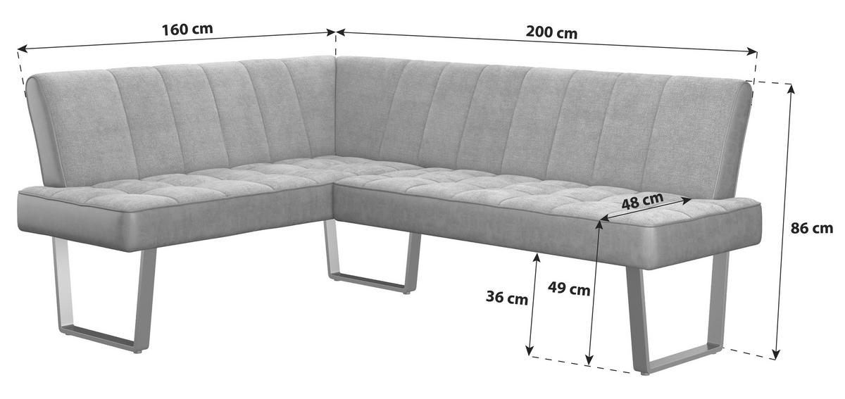Eckbank Pag - Schwarz/Grau, KONVENTIONELL, Textil/Metall (160/200cm) - MID.YOU