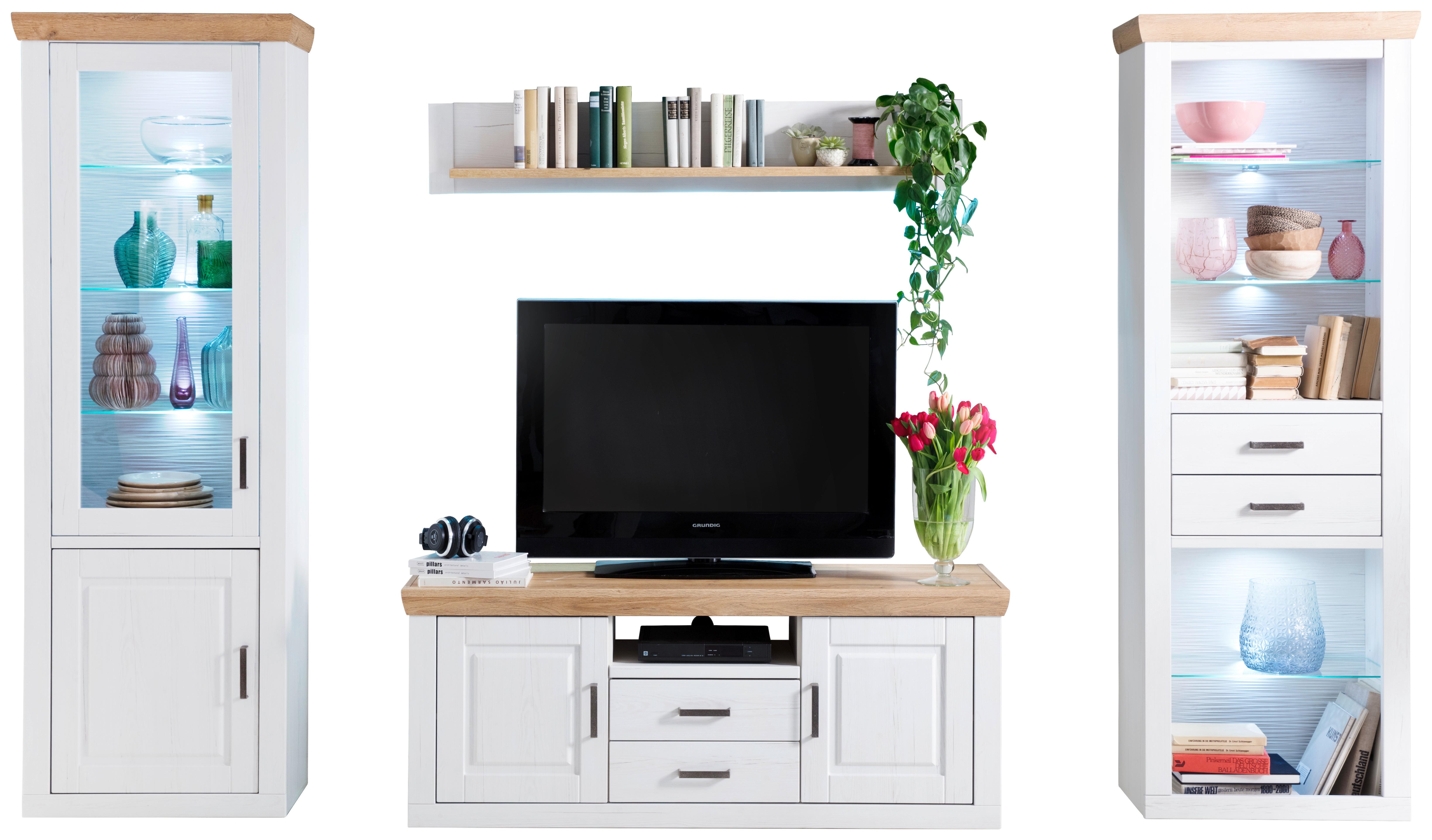 Wohnkombination 4-Tlg. Brixen Eiche/Pinie Dekor - Eichefarben/Pinienfarben, LIFESTYLE, Glas/Holzwerkstoff (324/210/52cm) - Livetastic