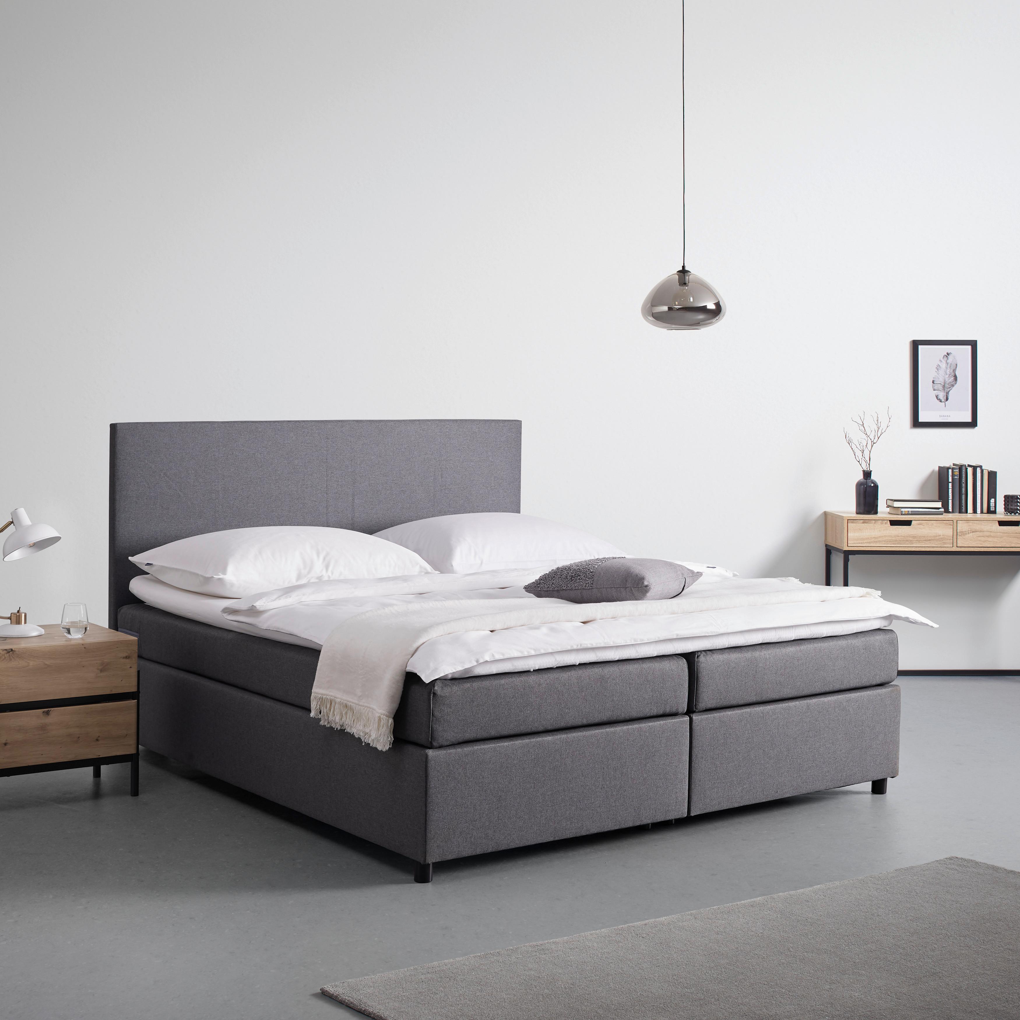 Boxspring posteľ MELIA, 180x200, sivá - čierna/sivá, Modern, drevo/kompozitné drevo (180/200cm)