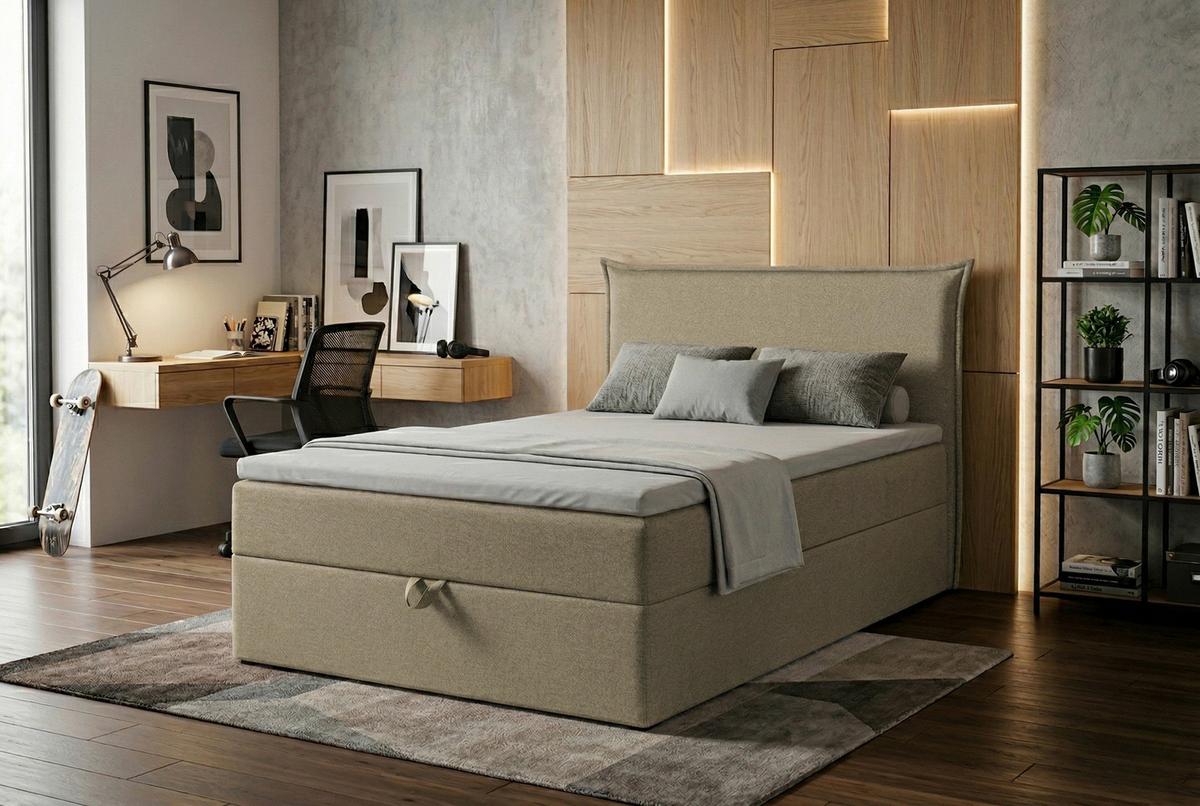 Boxspringbett Jolly 2 120x200 Beige - Beige/Schwarz, MODERN, Holzwerkstoff/Textil (120/200cm)