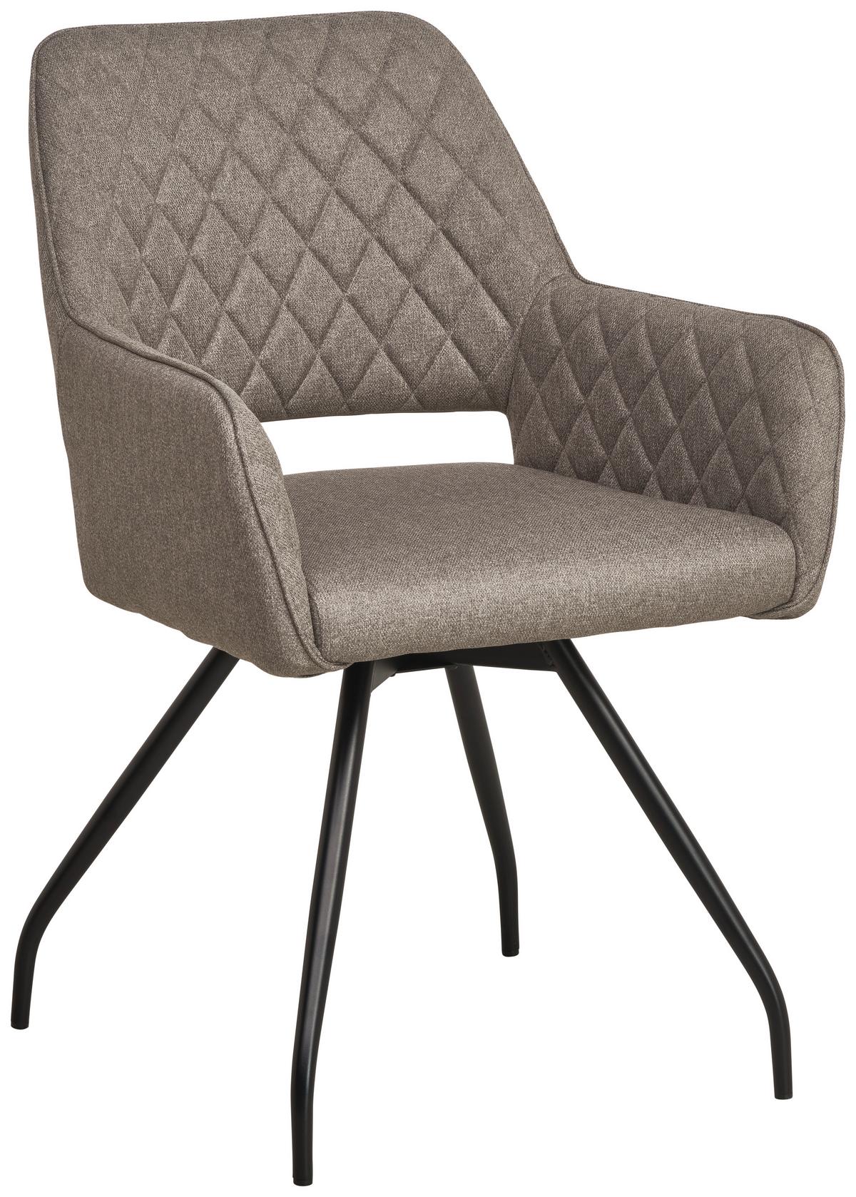 Armlehnstuhl Pam Hellgrau, Sitzfl. 360° Drehbar - Hellbraun/Schwarz, KONVENTIONELL, Holz/Textil (57/85.5/60cm) - MID.YOU