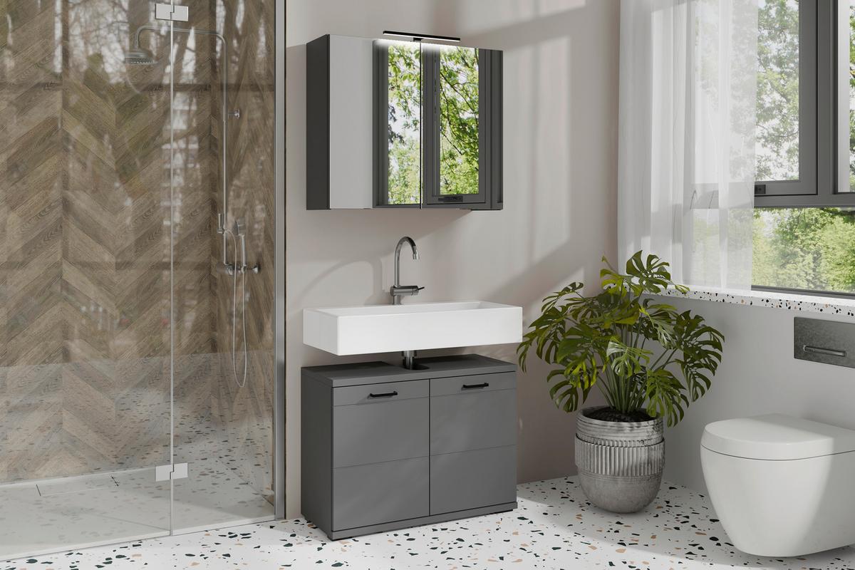 Spiegelschrank Spree Anthrazit B: 70 cm - Anthrazit, MODERN, Glas/Holzwerkstoff (70/60/20cm) - MID.YOU