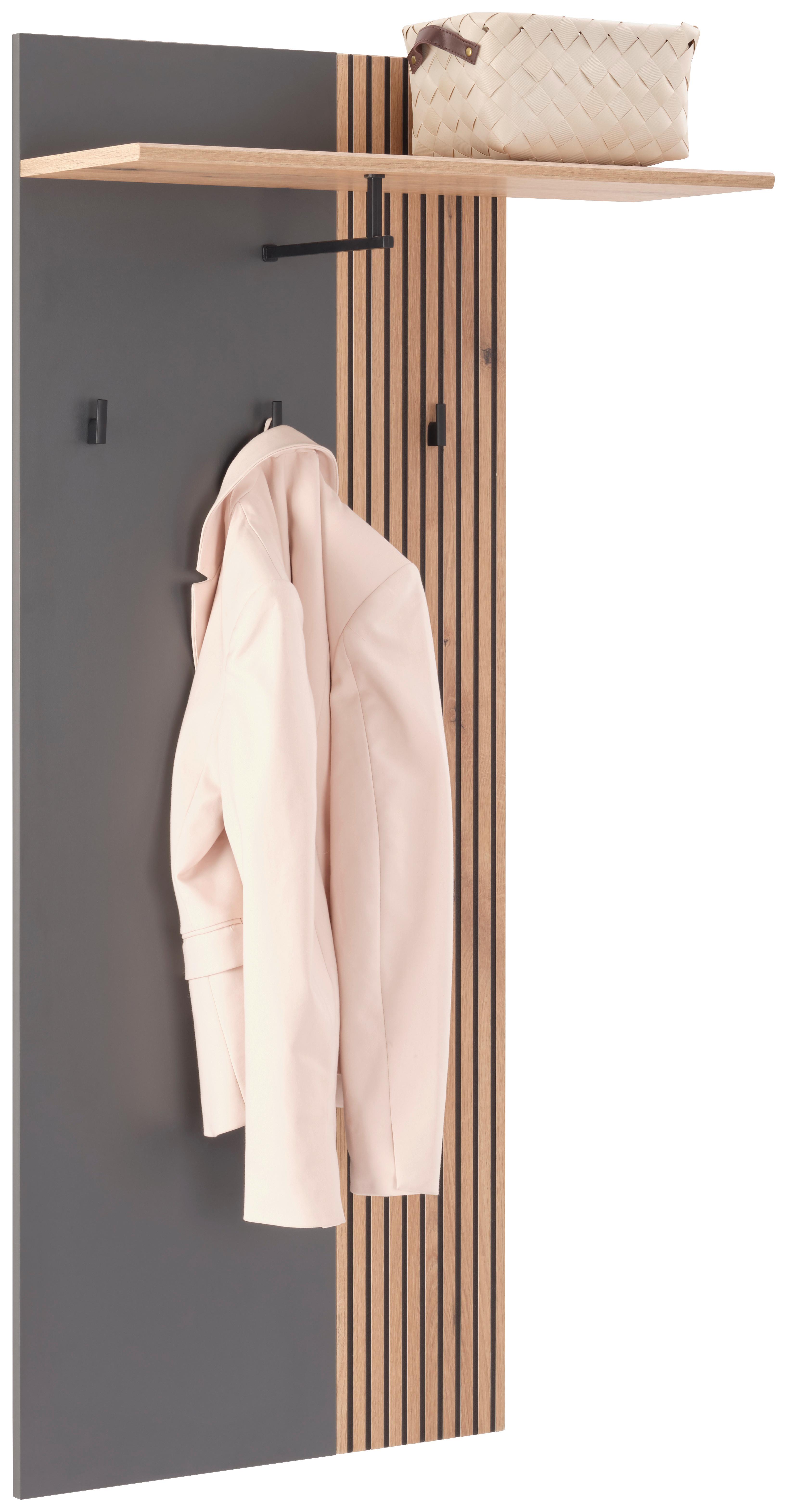 Garderobenpaneel Clever Anthrazit B: 70 cm - Eichefarben/Anthrazit, MODERN, Holzwerkstoff (70,1/139/26cm)