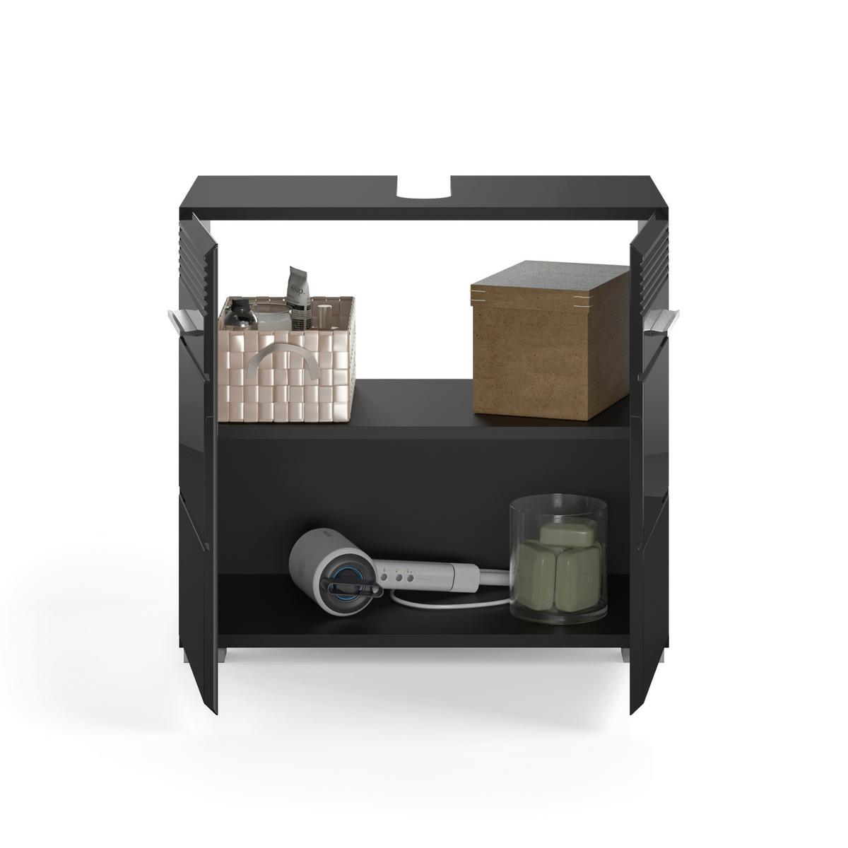 Badezimmer Linus Schwarz Hochglanz B:60cm - Schwarz Hochglanz/Silberfarben, MODERN, Glas/Holzwerkstoff (60cm) - MID.YOU