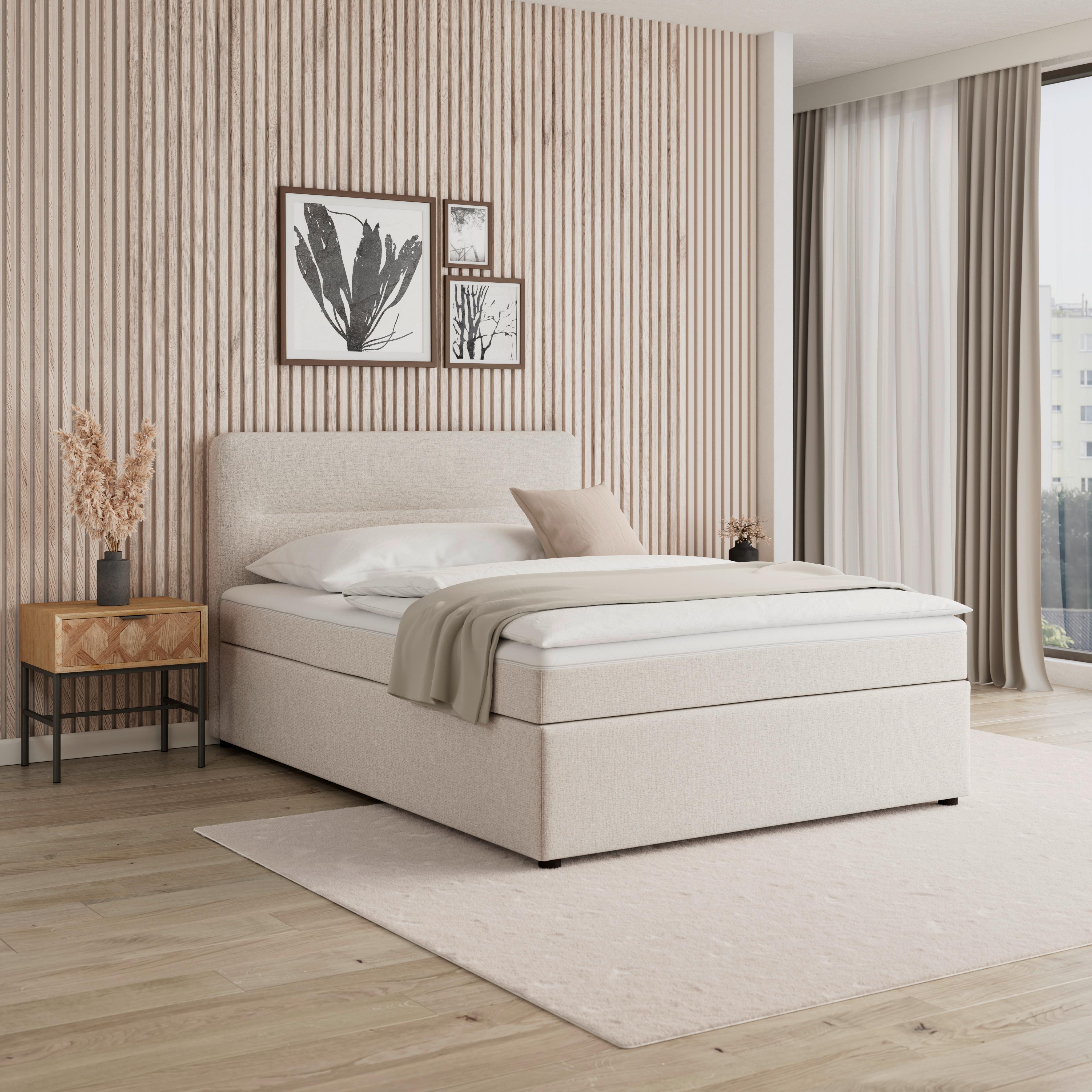 Boxspringová posteľ MARCO 140x200, béžová - čierna/krémová, Modern, drevo/textil (140/200cm) - Bessagi Home