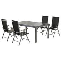 Gartenmöbel Set 5-tlg. Amalfi Aus Metall/textil - Silberfarben/Schwarz, MODERN, Textil/Metall - Gardenson
