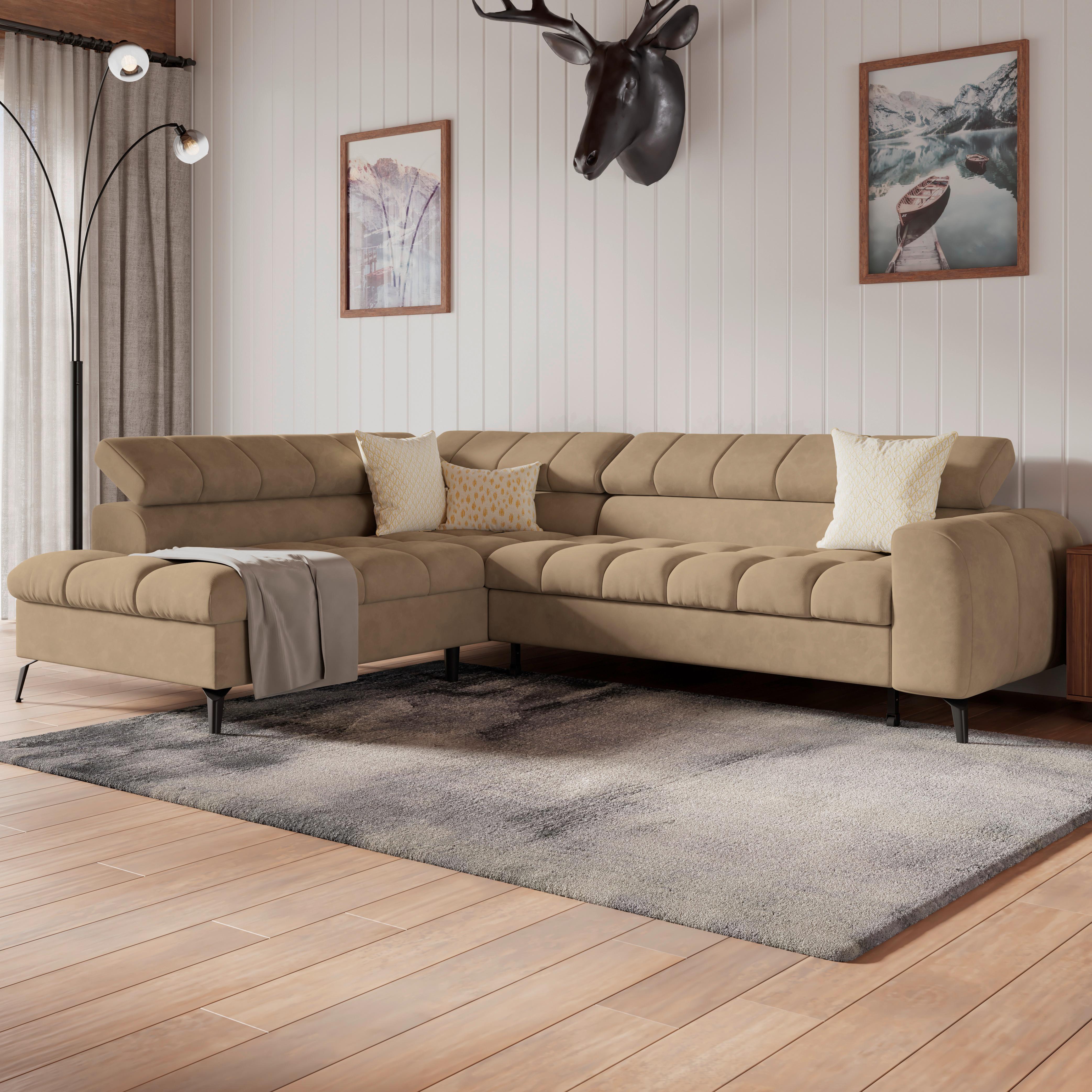 Ecksofa Volf Links New Braun, S: 203x261 Cm - Schwarz/Braun, Trend, Kunststoff/Textil (203/261cm)
