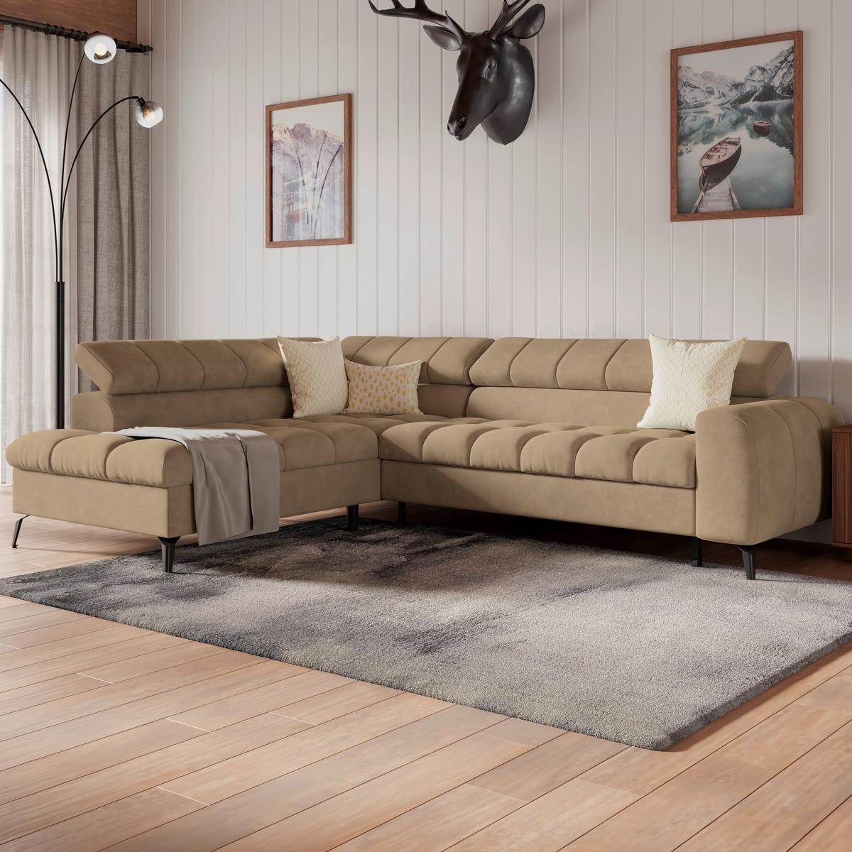 Ecksofa Volf Links New Braun, S: 203x261 Cm - Schwarz/Braun, Trend, Kunststoff/Textil (203/261cm)